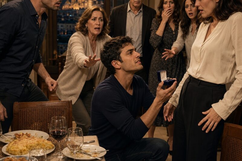 Mi hermano se arrodilló ante mi prometida durante una cena familiar para demostrar que ella aún le quería, pero mi madre la culpó a ella… hasta que mi padre reveló el secreto que llevaba veintiséis años destruyendo nuestra familia desde dentro