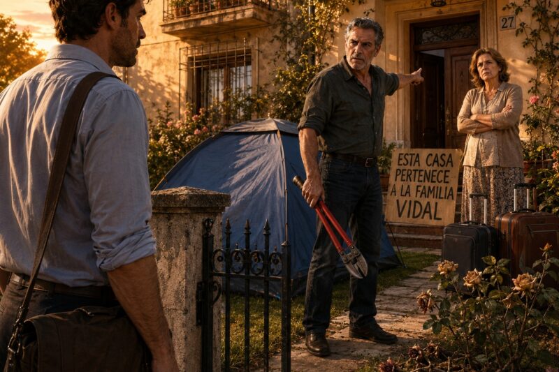 «Si esa casa es realmente tuya, demuéstralo»: volví del trabajo y encontré a mis padres acampados en el jardín de la vivienda que heredé de mis abuelos. Creían que podrían echarme de allí, pero ignoraban el último secreto que mi abuelo había dejado ante notario