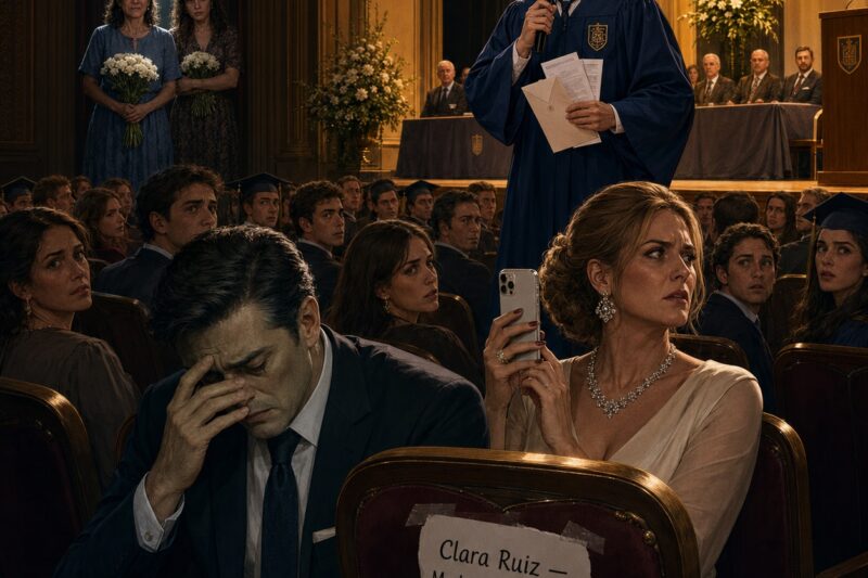 La madrastra ocupó el asiento reservado para la madre en la graduación de su hijo, pero nadie imaginó que aquel chico becado detendría toda la ceremonia para revelar quién había pagado realmente el precio de su futuro
