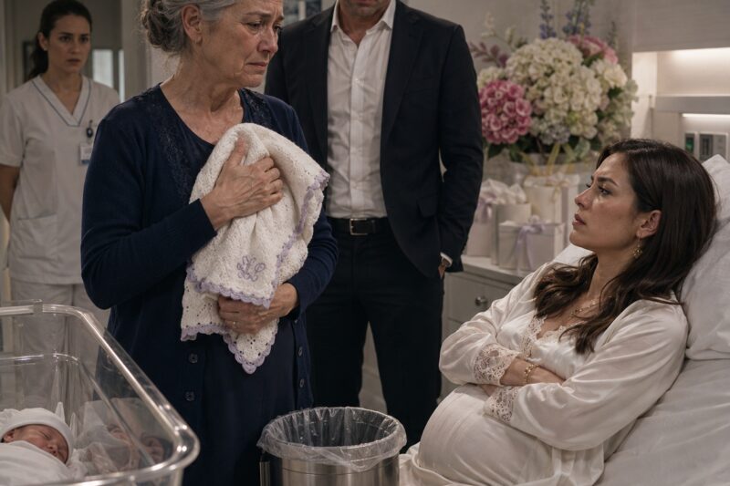 Mi nuera tiró a la basura la mantita que tejí para mi nieta porque “olía a mercadillo”; lo que no sabía era que aquella pieza escondía el secreto que iba a destruir la mentira de su familia perfecta