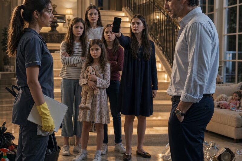 El millonario no entendía por qué sus seis hijas espantaban a todas las cuidadoras, hasta que una limpiadora de Vallecas entró en la mansión, escuchó lo que nadie quería escuchar y descubrió el mensaje que su esposa había dejado antes de morir