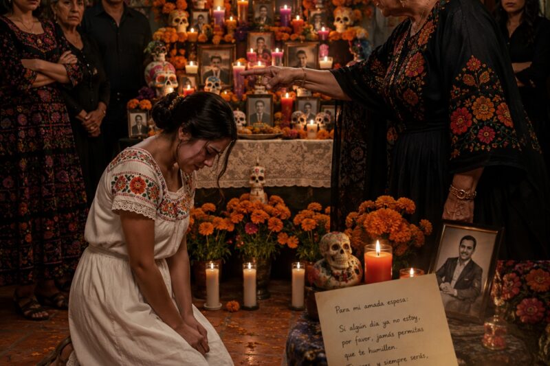 Obligó a su nuera a arrodillarse y disculparse ante el altar familiar durante la celebración del Día de Muertos… pero una carta de su difunto esposo lo cambió todo.