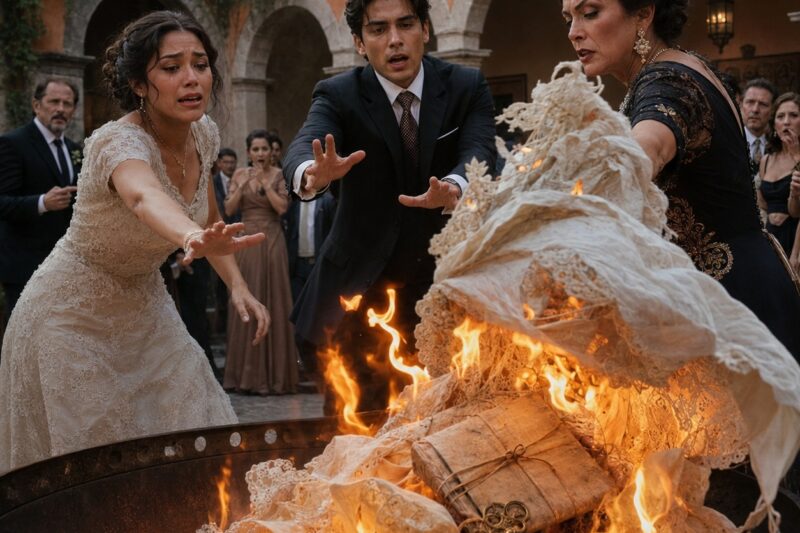 La suegra arrojó al fuego el vestido de novia de su nuera porque pensaba que no era digna de su hijo… el secreto que se escondía bajo la tela la dejó sin palabras.