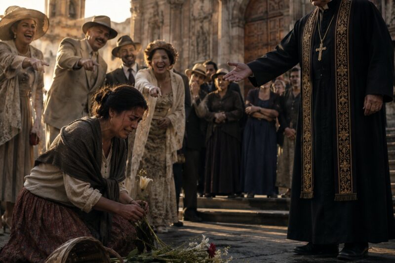 La vendedora de flores fue humillada frente a la iglesia de Guadalajara… hasta que el sacerdote reveló un secreto sobre su linaje familiar.