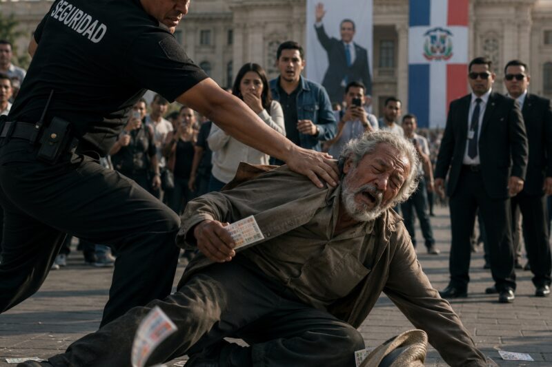 El anciano vendedor de lotería fue empujado por un guardia en plena plaza… nadie sabía que había salvado la vida del Presidente
