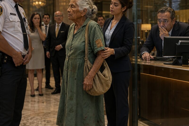 Un guardia de seguridad echó a una anciana del banco por su vestido viejo… pero el saldo de la cuenta hizo que el gerente palideciera.