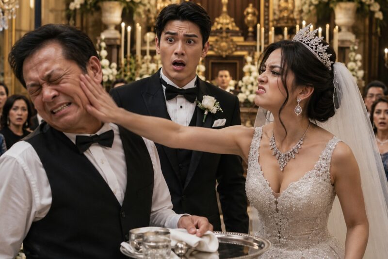 La novia millonaria abofeteó al camarero frente al altar… pero el novio reconoció el anillo de su mano y canceló la boda