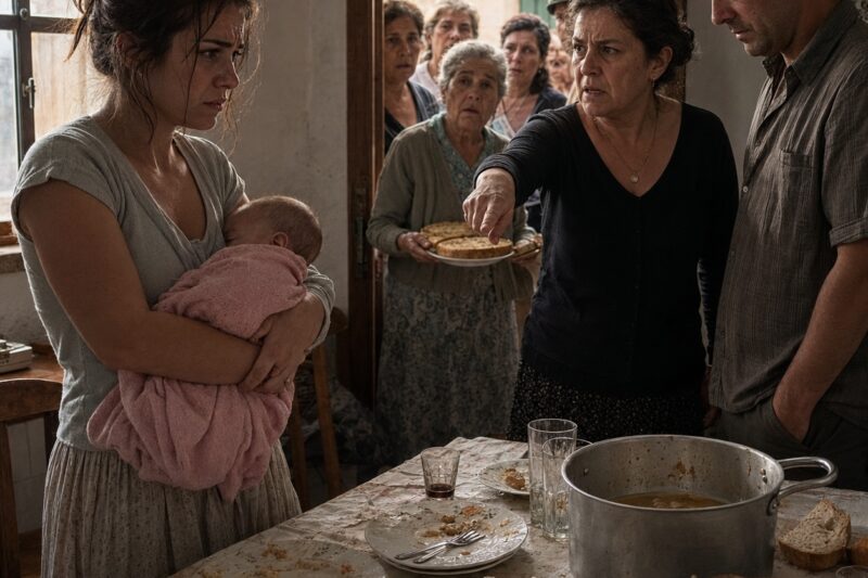 Di el pecho a mi hija antes de sentarme a comer y mi suegra me dejó solo caldo: no grité, recorrí el pueblo con el bebé en brazos… y en media hora toda su familia tuvo que bajar la cabeza delante de los vecinos