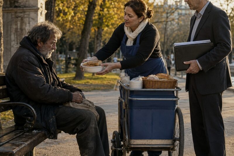 Cuando lo perdió todo, su esposa lo abandonó sin imaginar que una vendedora de comida guardaba una deuda de diez años… y un sobre capaz de devolverle la vida