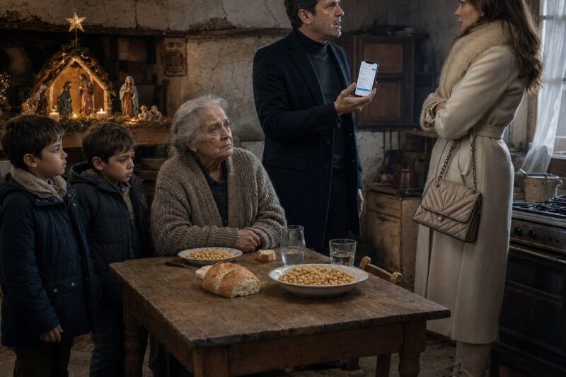El hijo millonario llegó por Navidad y encontró a su madre cenando garbanzos fríos; al revisar las transferencias, descubrió la traición más cruel de su esposa