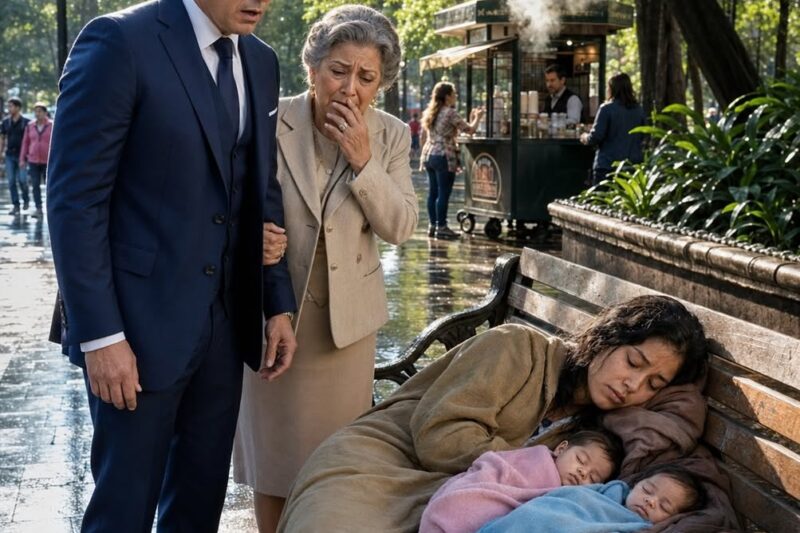 Un empresario millonario llevó a su madre a dar un paseo tranquilo… y se quedó paralizado al descubrir a su exnovia durmiendo en una banca del parque con tres bebés