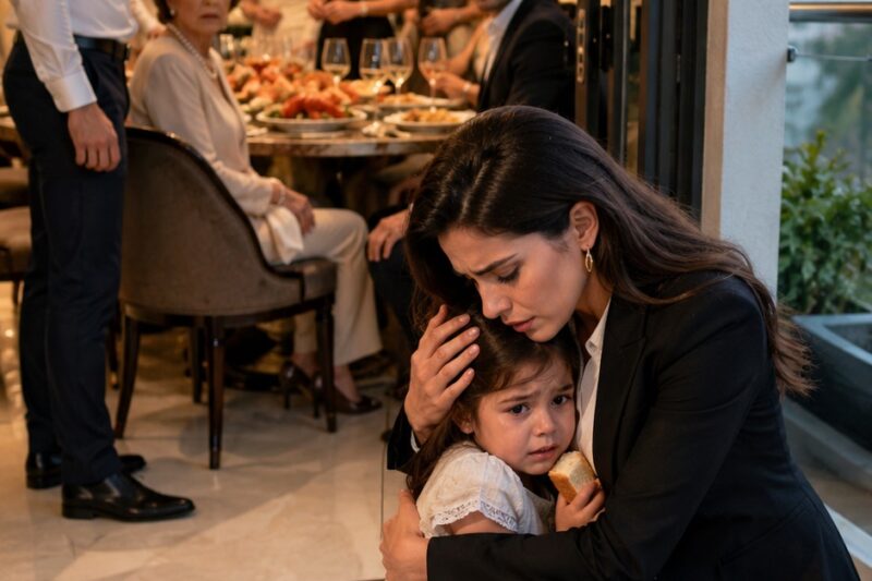 Mi esposo me dijo: “No hagas un escándalo” cuando encontré a nuestra hija de tres años comiendo un bolillo duro en el balcón mientras él y toda su familia disfrutaban un banquete de mariscos pagado con mi dinero… Lo que nunca imaginaron fue que mi venganza silenciosa terminaría destruyéndolos por completo