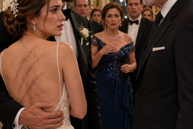 La noche de nuestra boda, bajé con cuidado el cierre del vestido de mi esposa… y me quedé paralizado al ver las largas cicatrices marcadas sobre su cuerpo.