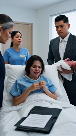 Acababa de dar a luz cuando mi esposo entró furioso a la habitación del hospital, con su amante tomada de un brazo y a mi suegra del otro. Ella sonrió con desprecio y dijo: “Tu trabajo como vientre de alquiler terminó.” Mi esposo se rio. “¿De verdad creíste que iba a quedarme para siempre con una mujer pobre como tú?” Luego me arrancó a mi bebé de los brazos. Las puntadas ardieron, el mundo se volvió blanco y ellos pensaron que yo estaba sola. Pero nunca preguntaron quién era mi padre… y están a punto de descubrir lo rápido que una vida perfecta puede venirse abajo.