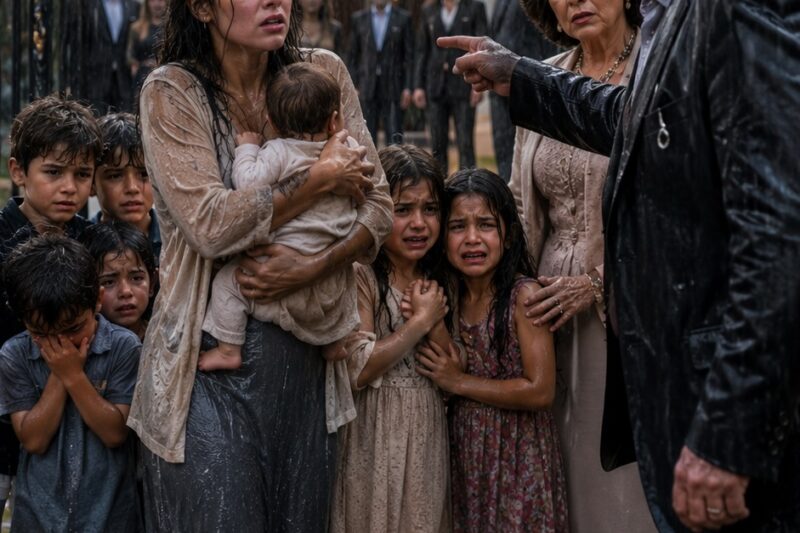 Mi suegro me echó a mí y a mis seis hijos bajo la lluvia apenas ocho días después del funeral de mi esposo. “Aquí solo pertenece la sangre de verdad”, dijo. Pero en el instante en que mencioné el nombre que aparecía en las escrituras de la casa, su rostro perdió todo el color… y, de repente, nadie volvió a reír.