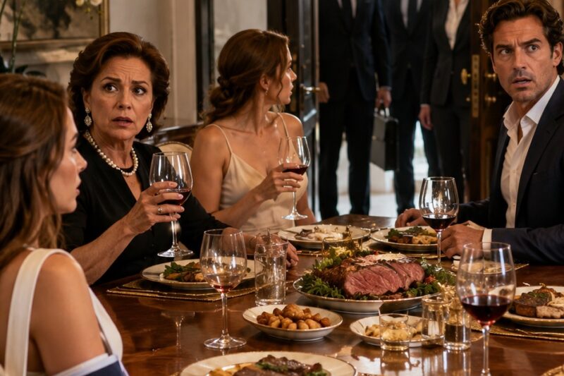 Durante la cena familiar yo estaba sentada con el brazo roto. Ni siquiera podía comer. Mi suegra dijo: “Mi hijo por fin le dio una lección”. Y su hija presumió: “Creía que ella mandaba aquí”. Yo solo sonreí. Treinta minutos después sonó el timbre… y mi esposo descubrió quién era la verdadera dueña de esa casa.