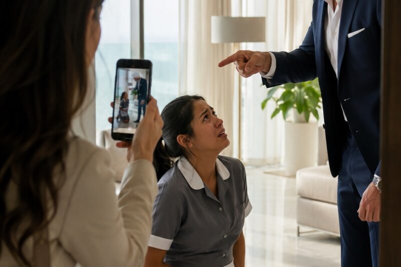 Llegué de sorpresa a la casa de mi prometido y me quedé paralizada al ver a la joven empleada doméstica arrodillada frente a él, llorando. “Deshazte de ese bebé”, le dijo con frialdad. “Arruinará toda mi carrera”. Salí del marco de la puerta grabándolo todo. “No… lo único que termina hoy es tu futuro”. La protegí, expuse su crueldad ante su empresa y su familia, cancelé nuestra boda y vi cómo perdía el trabajo, el prestigio y todos los privilegios que había usado para silenciarla.