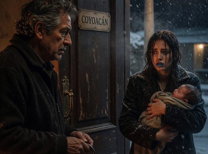 “Papá… por favor, abre la puerta.”  En Nochebuena encontré a mi hija temblando en el porche de mi casa en Coyoacán, Ciudad de México, abrazando contra su pecho a su bebé de apenas tres días de nacida, empapada por la nieve.