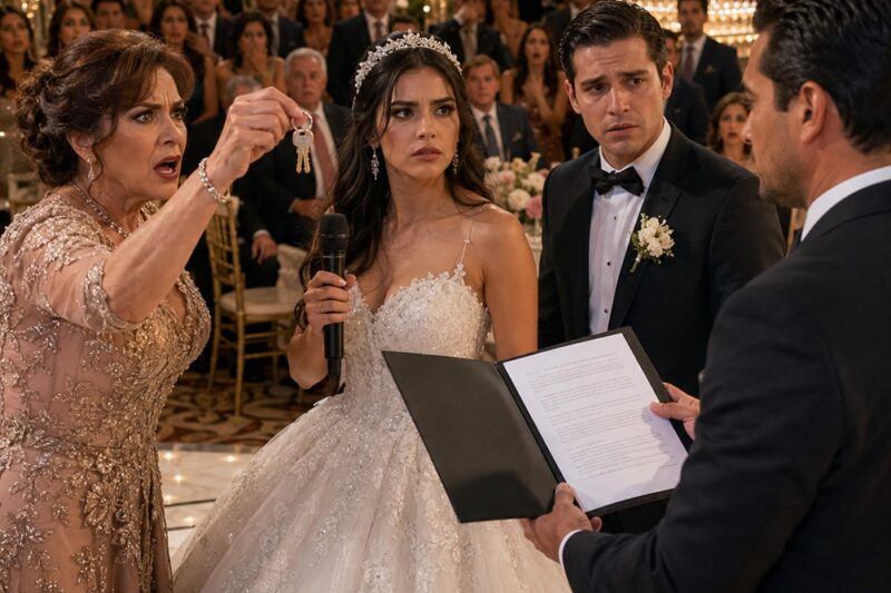 “¡MI SUEGRA ME OBLIGÓ A ENTREGARLE LAS LLAVES DE MI CASA EN PLENA BODA… HASTA QUE EL HOMBRE QUE NADIE ESPERABA SUBIÓ AL ESCENARIO!”