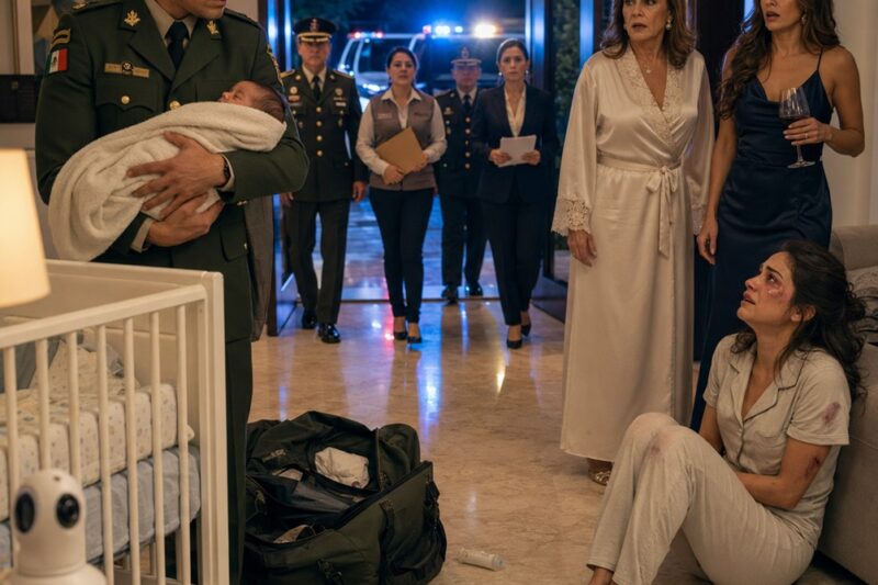 DESPUÉS DE OCHO MESES EN UNA MISIÓN MILITAR, REGRESÉ A CASA ESPERANDO CARGAR A MI HIJO RECIÉN NACIDO… PERO LO ENCONTRÉ ARDIENDO EN FIEBRE Y A MI ESPOSA GOLPEADA JUNTO A SU CUNA. MI MADRE SONRIÓ Y DIJO: “TENÍA QUE APRENDER A RESPETAR.” MI HERMANA SE ENCOGIÓ DE HOMBROS: “EL BEBÉ ES RESPONSABILIDAD DE ELLA.” YO GUARDÉ SILENCIO… HASTA QUE LA POLICÍA MILITAR, EL DIF Y MI ABOGADA ENTRARON A LA CASA DETRÁS DE MÍ. AL AMANECER, ELLAS HABÍAN PERDIDO SU LIBERTAD, SU HERENCIA Y LA CASA QUE CREÍAN SUYA.