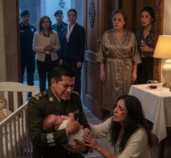DESPUÉS DE OCHO MESES EN OPERATIVO, REGRESÉ A CASA ESPERANDO CARGAR A MI HIJO RECIÉN NACIDO… PERO LO ENCONTRÉ ARDIENDO EN FIEBRE Y A MI ESPOSA GOLPEADA JUNTO A SU CUNA. MI MADRE SONRIÓ Y DIJO: “TENÍA QUE APRENDER A RESPETAR”, MIENTRAS MI HERMANA SE ENCOGIÓ DE HOMBROS: “EL BEBÉ ES PROBLEMA DE ELLA”. YO NO DIJE NADA… HASTA QUE LA POLICÍA MILITAR, EL DIF Y MI ABOGADA ENTRARON DETRÁS DE MÍ. AL AMANECER, HABÍAN PERDIDO LA LIBERTAD, LA HERENCIA Y LA CASA QUE CREÍAN SUYA.