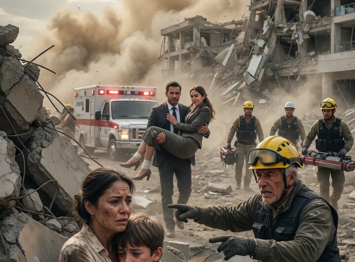 Durante el terremoto quedé atrapada entre los escombros con mi hijo ardiendo de fiebre, pero mi esposo prefirió cargar a su secretaria con un esguince hasta la ambulancia. Justo entonces, mi padre llegó en helicóptero…