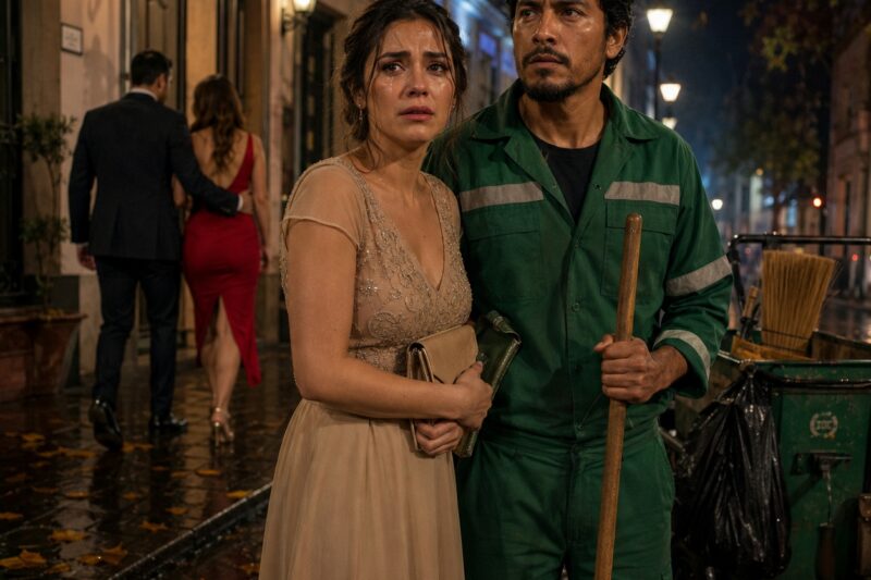 El barrendero salvó a una abogada destrozada en plena madrugada, sin imaginar que ella acababa de descubrir a su marido con la esposa de él; al día siguiente, una verdad cruel los obligó a entrar juntos en la casa donde ambos perderían una mentira y recuperarían su dignidad