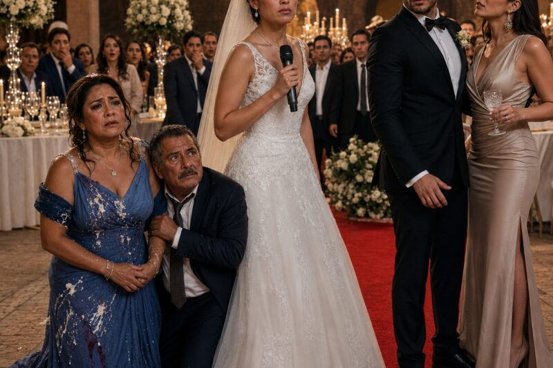 En plena boda, la secretaria de mi prometido humilló a mis padres con una copa trampa; él me pidió sonreír y no arruinar la fiesta… así que tomé el micrófono, cancelé la ceremonia delante de todos y revelé quién era realmente la vergüenza de aquella familia