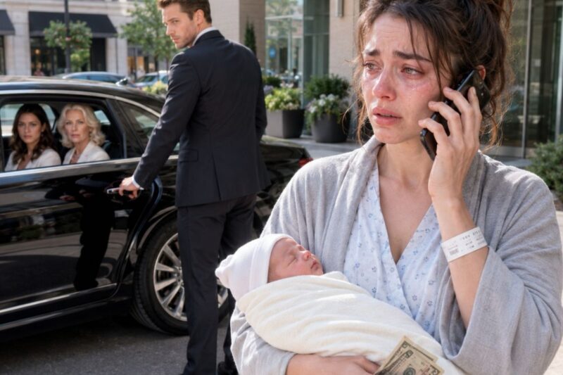Five days after my C-section, my husband put his mother in our luxury SUV and left me on the street with our newborn baby. “Stop making a scene,” he said, handing me 50 pesos for the bus. I stayed silent, looked at the money, and made a call he should never have forced me to make.