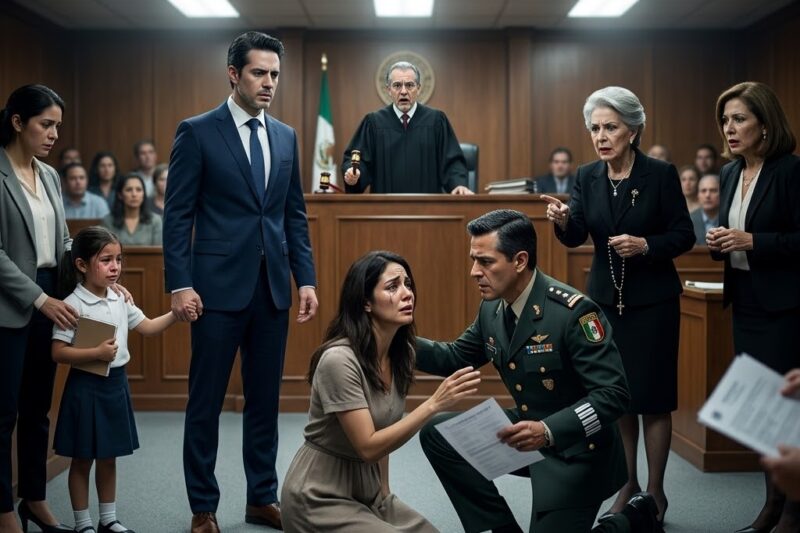 Mi suegra me llamó mentirosa en plena audiencia de custodia, mi esposo sonrió mientras yo me desplomaba, pero un médico militar entró corriendo y abrió el expediente de urgencias que reveló por qué mi hija lloraba cada domingo antes de irse con él