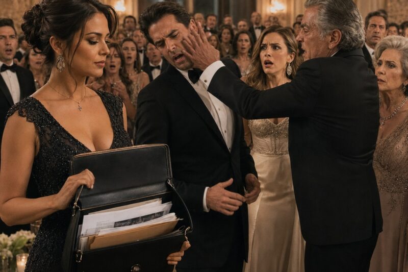 Mi esposo llegó a la gala con su amante y me ordenó guardar silencio… pero cuando abrí mi bolso frente a 200 invitados, su padre lo abofeteó