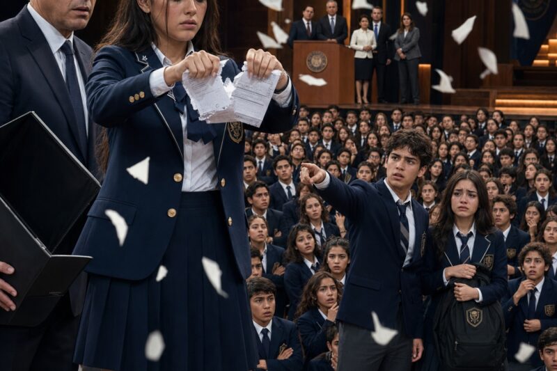 VOLVÍ AL DÍA EN QUE 500 ESTUDIANTES HUMILLARON A MI PADRE, RECHAZARON SUS BECAS DE 40 MIL PESOS Y ME LLAMARON “COMPRADA”; ESTA VEZ ROMPÍ LOS CHEQUES FRENTE A TODOS… Y DESCUBRÍ QUIÉN HABÍA PREPARADO NUESTRA RUINA