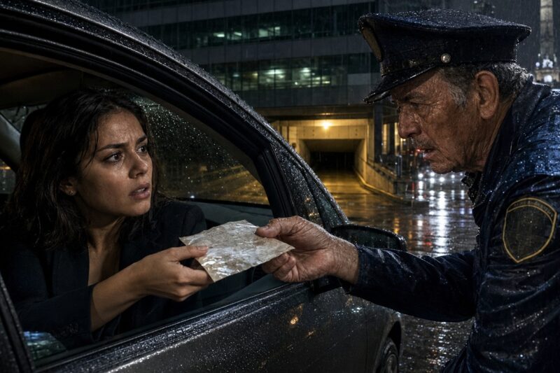 El vigilante me dejó una nota bajo la lluvia: “Antes de las ocho, no bajes al sótano B2”. Pensé que deliraba, hasta que al amanecer el chat de la oficina explotó y entendí que aquel anciano empapado acababa de salvarme la vida